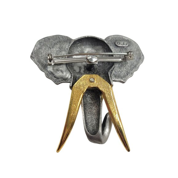 Vtg Signed JJ Elephant Brooch Pin Silver & Gold Tone Jonette Statement Safari - Picture 3 of 12